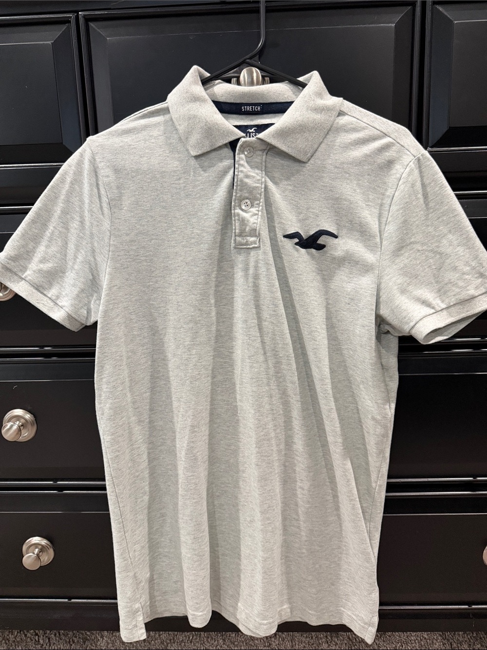 Hollister Heather Gray Polo with Navy Seagull Logo